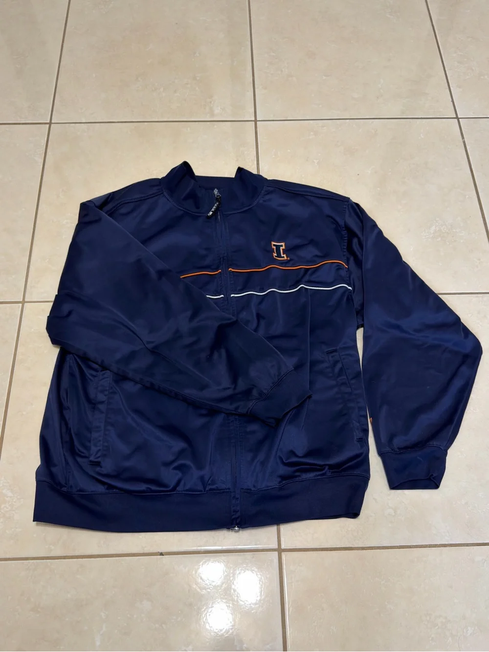 Vintage Starter Men's Navy Track Jacket with Orange Trim Illinois college